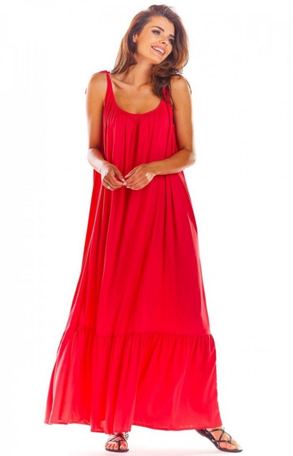 Zwiewna sukienka letnia ciemno różowa maxi A307