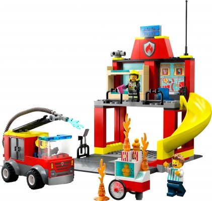 LEGO City 60375 Straż Pożarna Remiza Strażacka i Wóz Strażacki Gasi Pożar
