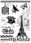 Papier ryżowy Vintage, rower, Wieża Eiffla, maszyna do pisania, dekory, klatka dla ptaków*Vintage rice paper, bicycle, Eiffel tower, typewriter, decors, bird cage