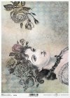 Decoupage-Papier im Vintage-Stil, Gesicht der Frau, Rosen*Papel decoupage en estilo vintage, cara de mujer, rosas*Декупаж бумаги в винтажном стиле, женское лицо, розы