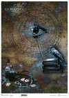 Nieodkryty magiczny świat - Alchemia, oko, kruk, księgi, butelki, niebo, galaktyka, zodiak, kosmogram, tło, kolaż...