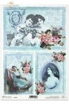 portret, kobiet, niebieski, tło, piękne, kwiat, bukiet, bukiety, kwiatów, kwiaty, kobiety, retro, vintage, R209, portrait, women, blue, background, beautiful, flower, bouquet, bouquets, flowers, women, retro, vintage