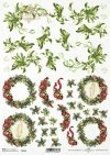 świąteczny wieniec, jemioły, kokardki, kwiaty 3D*Christmas wreath, mistletoe, bows, 3D flowers*Weihnachtskranz, Mistelzweig, Schleifen, 3D-Blumen*Corona de Navidad, muérdago, lazos, flores 3D
