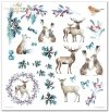 Christmas in blue - Niebieskie święta, zima, leśne zwierzęta, lis, wilk, sarny, jeleń, gil, zając, śnieżynki, jarzębina