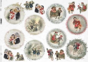 Papel Decoupage Arroz R1491 * Navidad, motivos navideños, niños, motivos  para bolas navideñas.