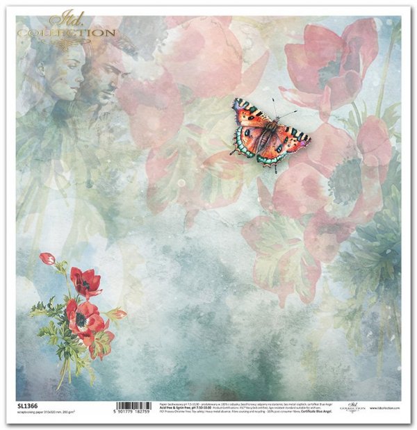 Summer Love Story - akwarelowe tło, kwiaty, owady, motyl, maki, zakochana para*watercolour background, flowers, insects, butterfly, poppies, couple in love