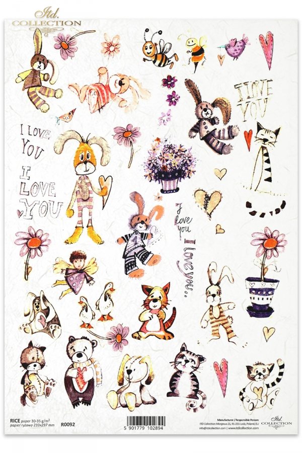 I love You, Dorota Marciniak, R092,baby, kids, teddy bear, teddy bears, bee, bees, hare, hares, bunny, kitten, kittens, heart, hearts, I love You, juguetes, ositos de peluche, niños, osito de peluche, abeja, conejito