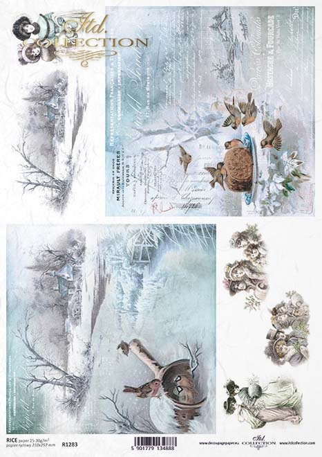 Decoupage de papel de época, visiones de invierno, pájaros*Vintage Papier Decoupage, Winter Visionen, Vögel*Винтажная декупажа бумаги, зимние видения, птицы
