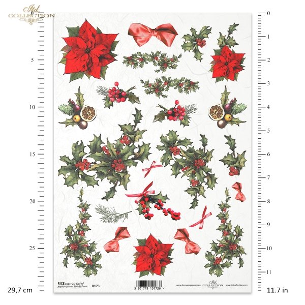 papier-ryżowy-decoupage-Boże-Narodzenie-Gwiazda-Betlejemska-ostrokrzew-świąteczny-R0173