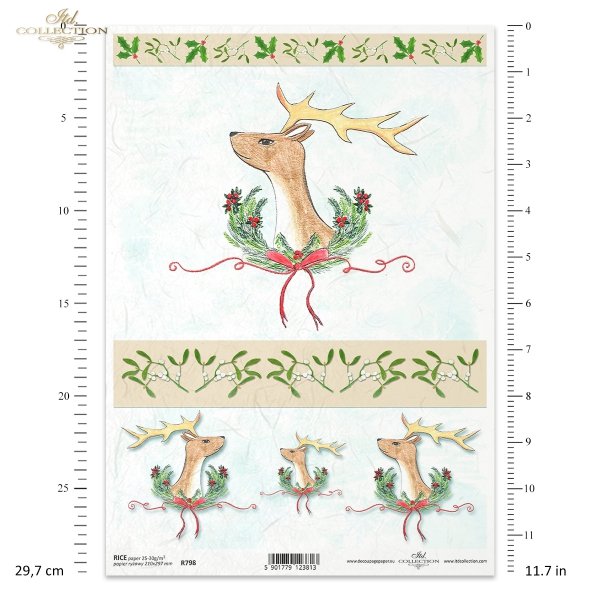 świąteczne stroiki, Boże Narodzenie, świąteczne dekoracje, ostrokrzew, głowa jelenia, poroże, rogi. Grafiki Magda Stanczew, R798, Christmas, Christmas decorations, holly, deer head, antlers, Weihnachten, Weihnachtsdekoration, Stechpalme, Hirschkopf, Gewei