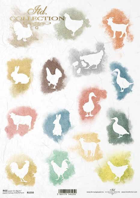 Decoupage papel Pascua, gallinas, patos, gallinas, gansos, cabras, vacas*Decoupage Papier Ostern, Hühner, Enten, Hühner, Gänse, Ziegen, Kühe*Декупаж из бумаги Пасха, куры, утки, куры, гуси, козы, коровы