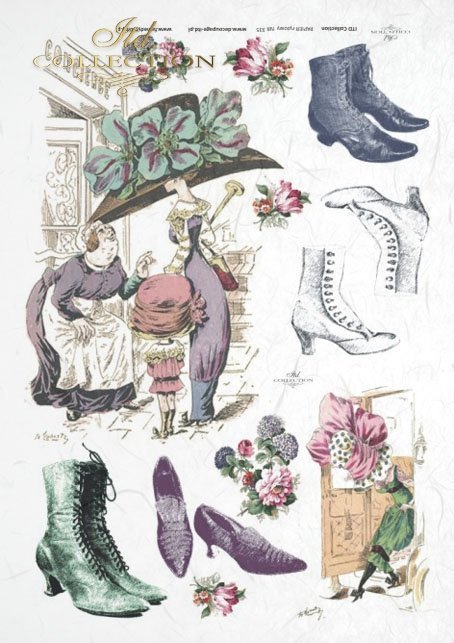 fashion, Paris, old France, vintage, hat, shoe, boots, joke, flowers, R335