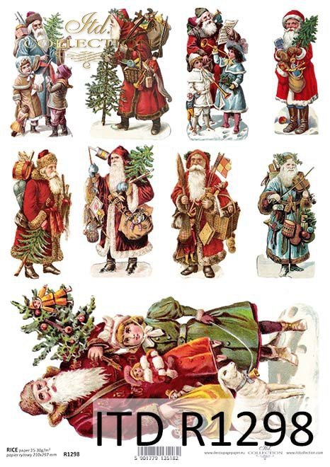 Papier decoupage świąteczny-Mikołaje*Paper Christmas-Santa Claus*Papel de Navidad-Santa Claus*Бумага Рождество-Санта-Клаус*Papier Weihnachten-Weihnachtsmann