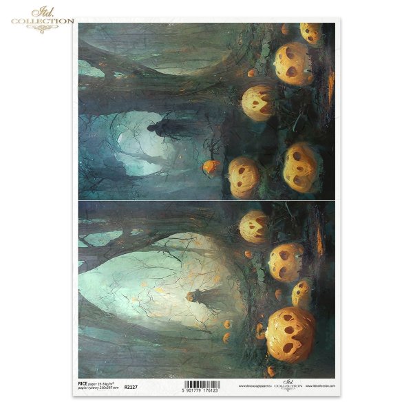 Seria Halloween, mroczny las, zjawa, zjawy, dynie, tajemniczy las, drzewa, lasy, leśny, rośliny, puszcza, bór, knieja, mysterious forest, phantom, ghosts, pumpkins, mysterious forest, trees, woods, plants, wilderness, woodland, trunk