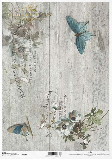 decoupage de papel de la vendimia, tablero gris, mariposas*Vintage Decoupage Papier, Graupappe , Schmetterlinge