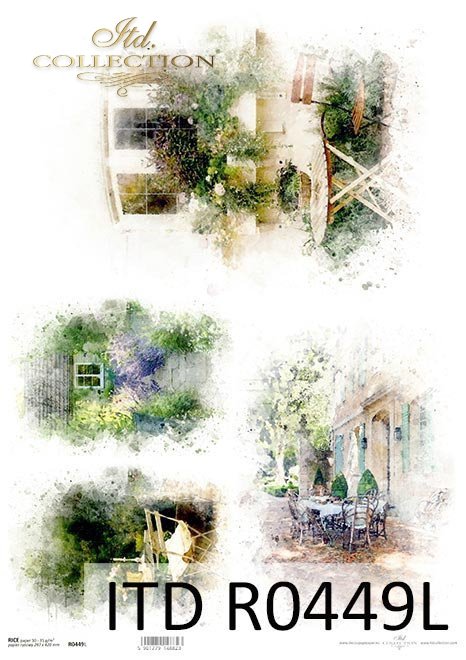 Akwarele, romantyczne kawiarenki, ukwiecony taras, lawendowa ścieżka*Watercolors, romantic cafes, flower terrace, lavender path