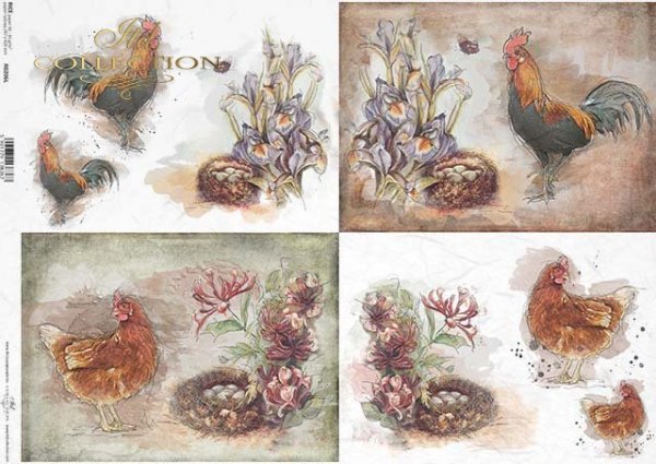 papel de arroz decoupage gallinas, pollos, gallos*Reispapier Decoupage, Hühner, Hähne*рисовая бумага декупаж цыплят, куры, петухи