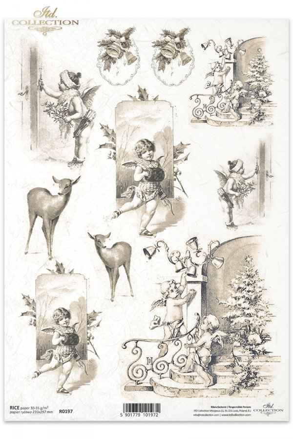Boże Narodzenie, zima, choinka, amor, amorki, aniołek, aniołki, anioł, anioły, sarna, sarenka, sarenki, sepia, R197, Christmas, winter, Christmas tree, amor, angel, angels, deer, roe deer, sepia, Navidad, invierno