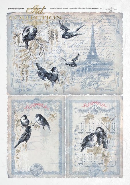 ITD Collection, decoupage, scrapbooking, mixed media, Paris, Eiffel Tower, birds, R0185