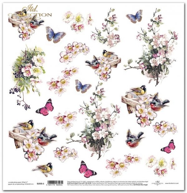 Seria Rosy summertime - motyle, ptaki, kwiaty, wycinanki