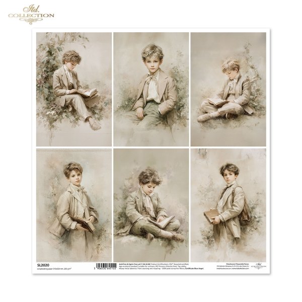 portrety, chłopcy, styl vintage, sepia, retro, akwarela