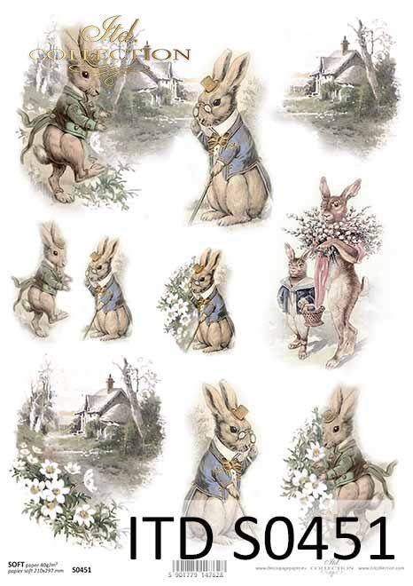 Wielkanoc, zajączki Vintage, wiosenne wiejskie widoczki*Easter, Vintage bunnies, spring rural vistas