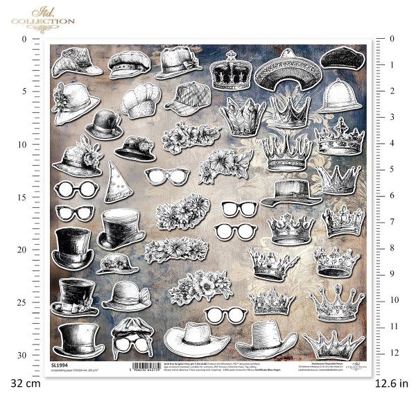 line art, vintage, czarno-biały, botanika, kwiaty, kapelusze, korony, okulary, nakrycia głowy, akcesoria, wycinanki, grafika retro