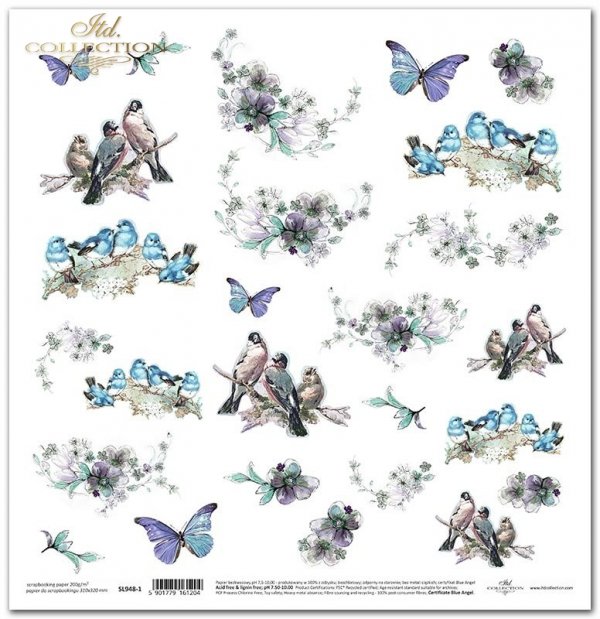 Seria - Lato w kolorze niebieskim - ptaki, motyle, kwiaty, wycinanki