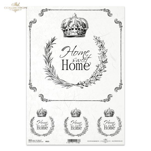Retro, Vintage, czar dawnych przedmiotów, wieńce, wieniec, korona, motyl, home sweet home, R521, Retro, Vintage, charm of old objects, wreaths, wreath, crown, butterfly, home sweet home, Retro, Vintage, Charme alter Gegenstände, Kränze, Kranz, Krone, Schm