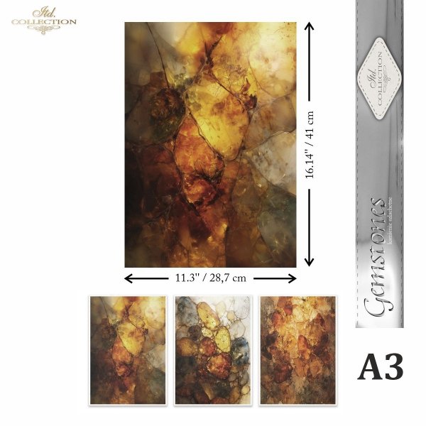 Papier decoupage morwowy FPA3022, Gemstones - bursztyn, inkluzje, kamienie ozdobne, minerały, żywica, tryptyk, dekoracja * amber, inclusions, decorative stones, minerals, resin, triptych, decoration