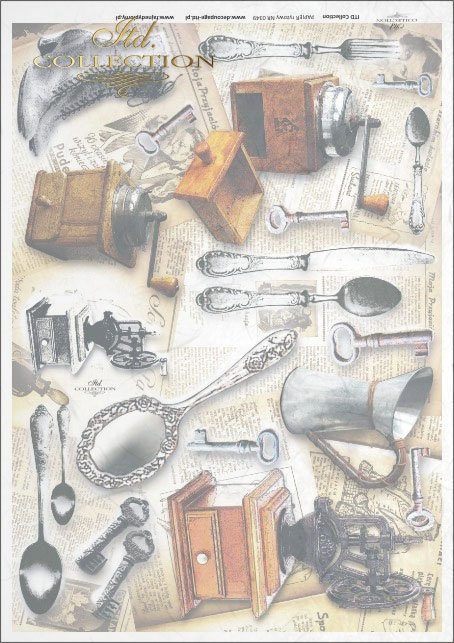 cutlery, spoon, spoons, boots, coffee grinder, key, wrench, watering can, retro, vintage, newspaper, newspapers, R349
