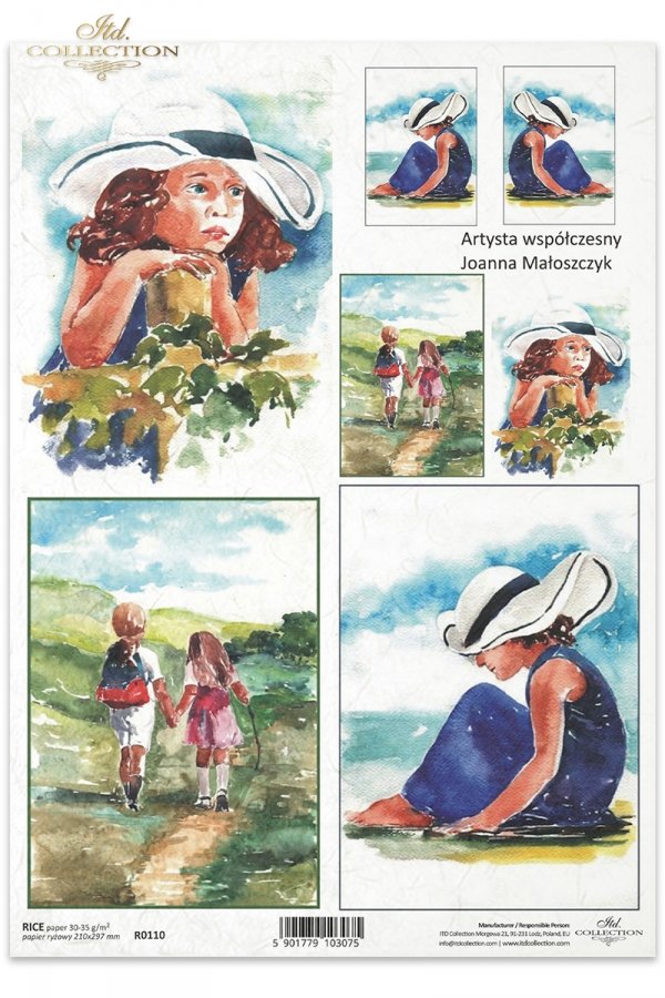 portret, portrety, kapelusz, dziecko, dziewczynka, z dziećmi, Joanna Małoszczyk, R110, flowers, contemporary artist, portrait, portraits, hat, child, girl, with children, flores, artista contemporáneo