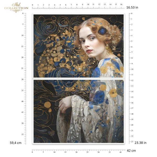 Papier decoupage morwowy FPA2008, Seria Inspired by Klimt, kobiety, zloto, dekoracyjne wzory, kamienie szlachetne, mozaiki, motywy secesyjne * Mulberry decoupage paper FPA2008, women, gold, decorative patterns, gemstones, mosaics, Art Nouveau motifs *Pape