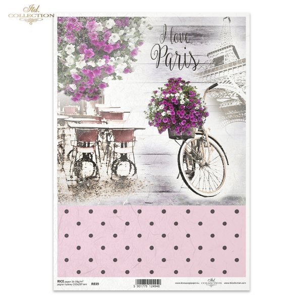 I love Paris, wieża Eiffla, kawiarnia, deska, deski, kropki, pastel, surfinia, kwiat, rower, R839, Eiffel Tower, cafe, board, boards, dots, pastel, surfinia, flower, bike, Eiffelturm, Cafe, Brett, Bretter, Punkte, Pastell, Surfinia, Blume, Fahrrad, Torre 