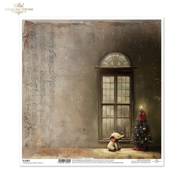 słonik, okno, choinka, motywy świąteczne, nuty*elephant, window, Christmas tree, Christmas motifs, musical notes