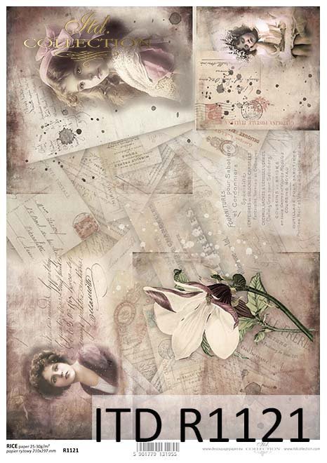 papier decoupage kwiaty, kartki, stare fotografie*Paper decoupage flowers, cards, old photographs