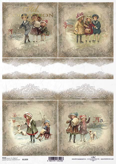 Papier decoupage Vintage, Boże Narodzenie, koronki*Vintage, Christmas, lace*Vintage, Weihnachten, Spitze*Vintage, Navidad, encaje*Винтаж, Рождество, кружева