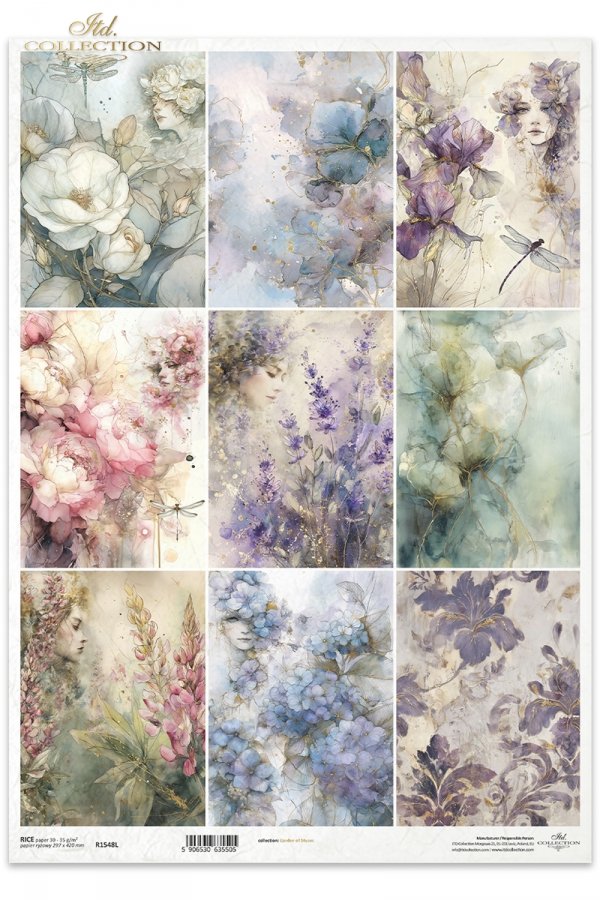 dekoracyjne wzory, motywy kwiatowe, bukiet kwiatów, Ogród Muz, Garden of Muses * Mulberry decoupage paper FPA1005, decorative patterns, floral motifs, bouquet of flowers, Garden of Muses *Seria Garden of Muses