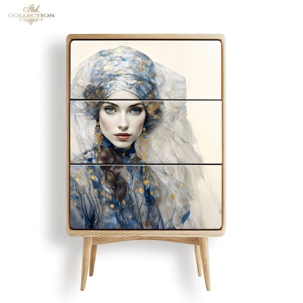 Papier decoupage morwowy FPA1011, Seria Inspired by Klimt, kobiety, zloto, dekoracyjne wzory, kamienie szlachetne, mozaiki, motywy secesyjne * Mulberry decoupage paper FPA1014, women, gold, decorative patterns, gemstones, mosaics, Art Nouveau motifs 