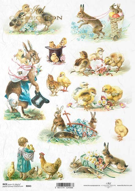 Easter, spring, retro, eggs, chickens, hen, hare