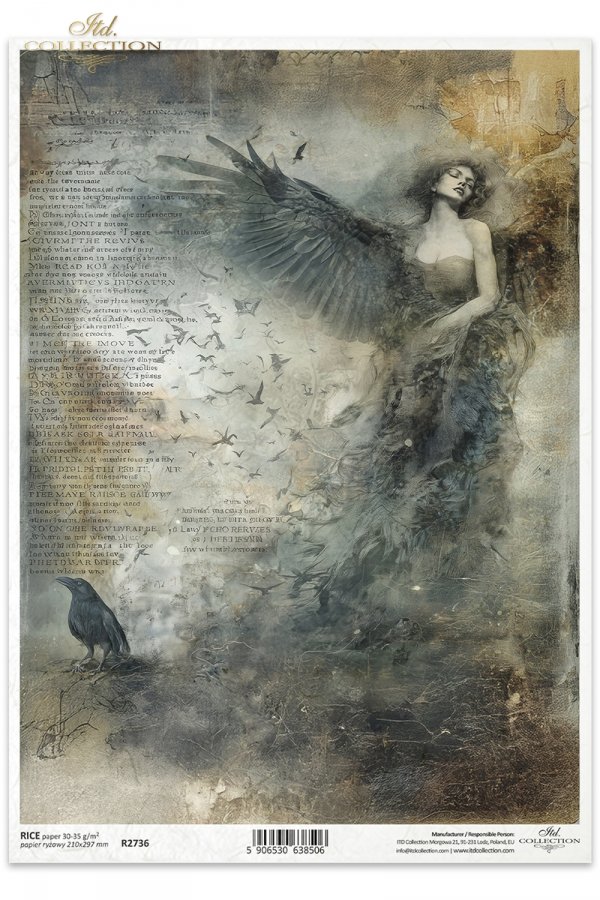 anioł, kobieca postać, kruki, ciemne skrzydła, gotyk, melancholia, vintage, tajemnica*angel, female figure, ravens, dark wings, gothic, melancholy, vintage, mystery