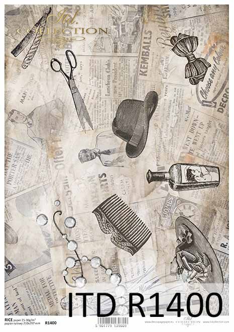 Rice paper R1400 - Paper for decoupage rice * Vintage, old newspaper,  hairdressing accessories