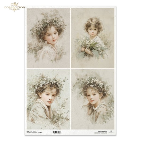 portret, dziewczynka, vintage, akwarela, kwiaty, konwalie, wianek, sepia, retro*portrait, girl, vintage, watercolor, flowers, lilies of the valley, wreath, sepia, retro