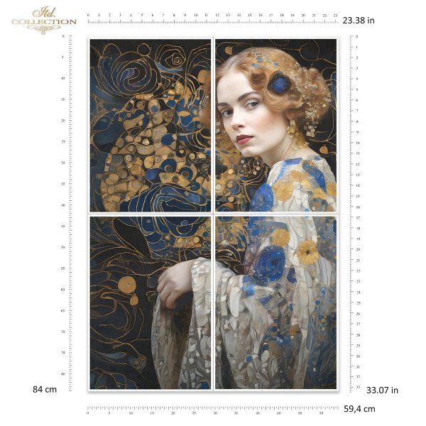 Papier decoupage morwowy FPA1008, Seria Inspired by Klimt, kobiety, zloto, dekoracyjne wzory, kamienie szlachetne, mozaiki, motywy secesyjne * Mulberry decoupage paper FPA3002, women, gold, decorative patterns, gemstones, mosaics, Art Nouveau motifs *Pape