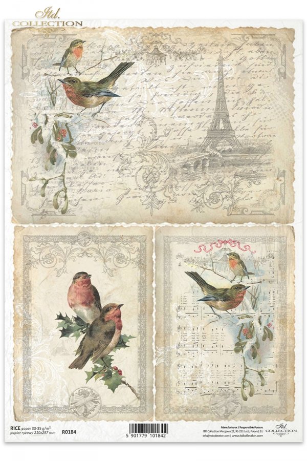 zimowy Paryż, ptaki, wieża Eiffla, zima, list, retro, vintage, ręczne pismo, R184, Paris, Eiffel Tower, bird,  birds, old letters, París, Torre Eiffel, pájaros, cartas viejas , Paris, Eiffelturm, Vögel, alte Briefe 