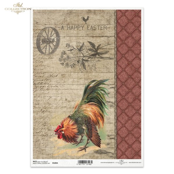 Wielkanoc, retro, vintage, kogut, kogucik, ornament, koło od wozu, koła, Easter, rooster, Ostern, Hahn, Pascua, gallo, adorno 
