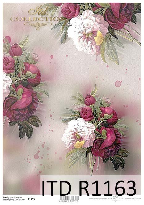 papier decoupage kwiaty, Peonie*Paper decoupage flowers, Peonie