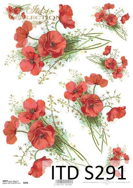 Papier decoupage Soft Kwiaty, Maki*Decoupage paper flowers, Poppies