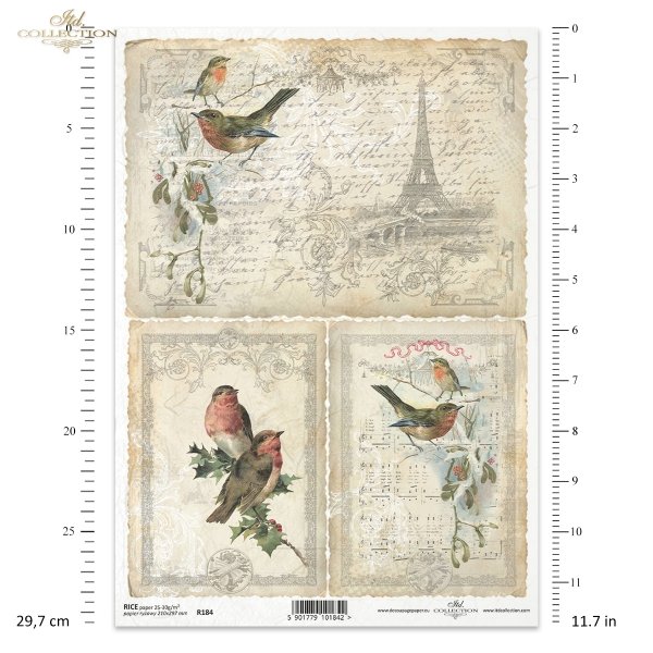 ITD Collection, decoupage, scrapbooking, mixed media, Paris, Eiffel Tower, birds, R0184