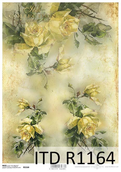 papier decoupage żółte róże, kwiaty*Paper decoupage yellow roses, flowers